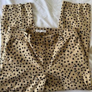 LOFT Tan with Black Spot Print Slim Trousers